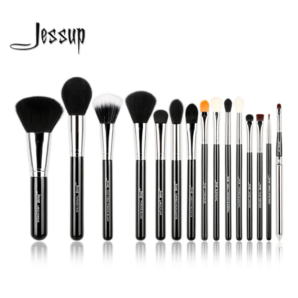 Jessup Pro 15pcs Makeup Brushes Set Black/Silver Cosmetic Make up Powder Foundation Eyeshadow Eyeliner Lip Brush Tool beauty 