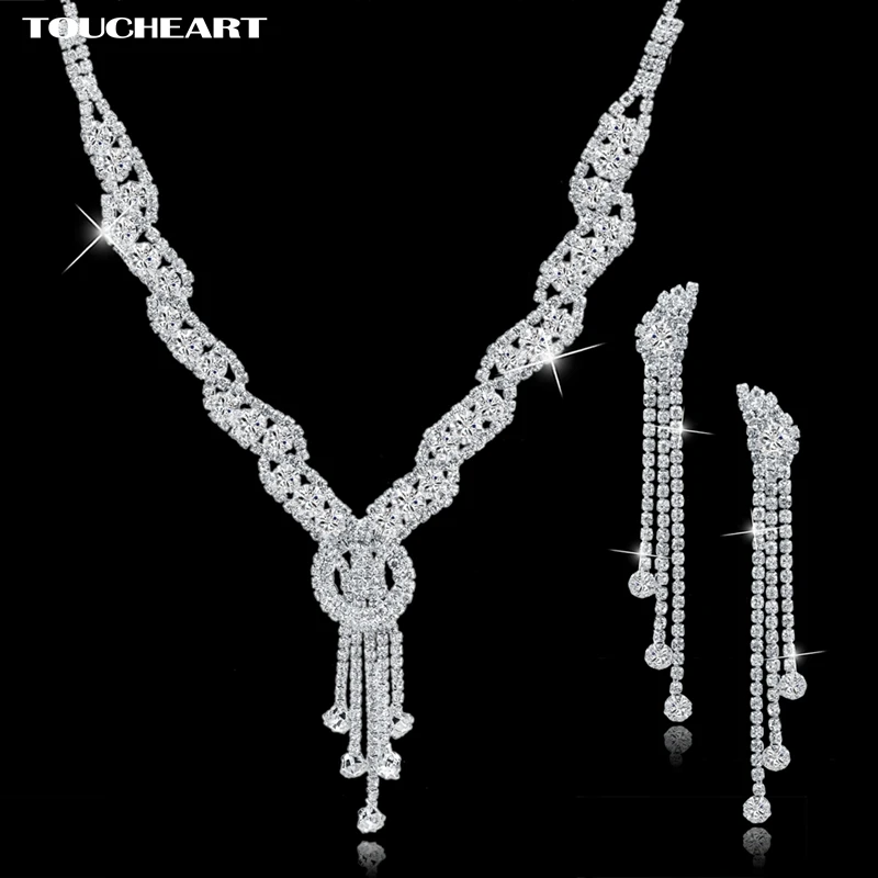 TOUCHEART Стразы Свадебные Ювелирные наборы серебряного цвета ожерелья и серьги с