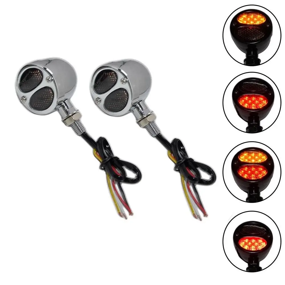 12V   Red+Yellow LED Motorcycle Bullet Turn Signal Running Brake Light Chrome