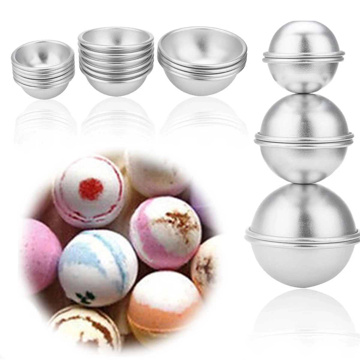 JX-LCLYL 16pcs 8 Set New DIY Mold Sphere Metal Bath Bomb Fizzy Crafting Cake Candle Mould