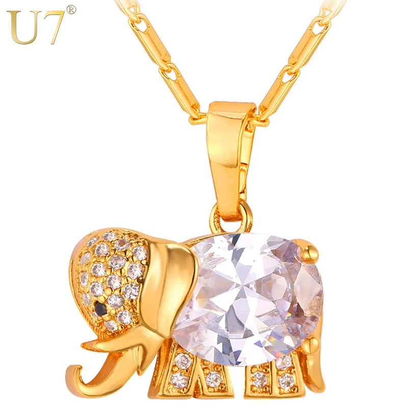 

U7 Cute Elephant Crystal Necklace Western Design Gold Color AAA Cubic Zirconia Animal Pendants & Necklaces Jewelry For Women P56