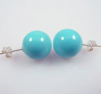 

Bridal jewelry free shipping hot sell5PCS 10 mm Turquoise Round Beads 925 Sterling Silver Stud Earrings
