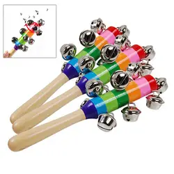 Красочная деревянная разноцветная ручка колокольчик погремушка Jingle игрушки для детей младенческой развития интеллекта-17 FJ88