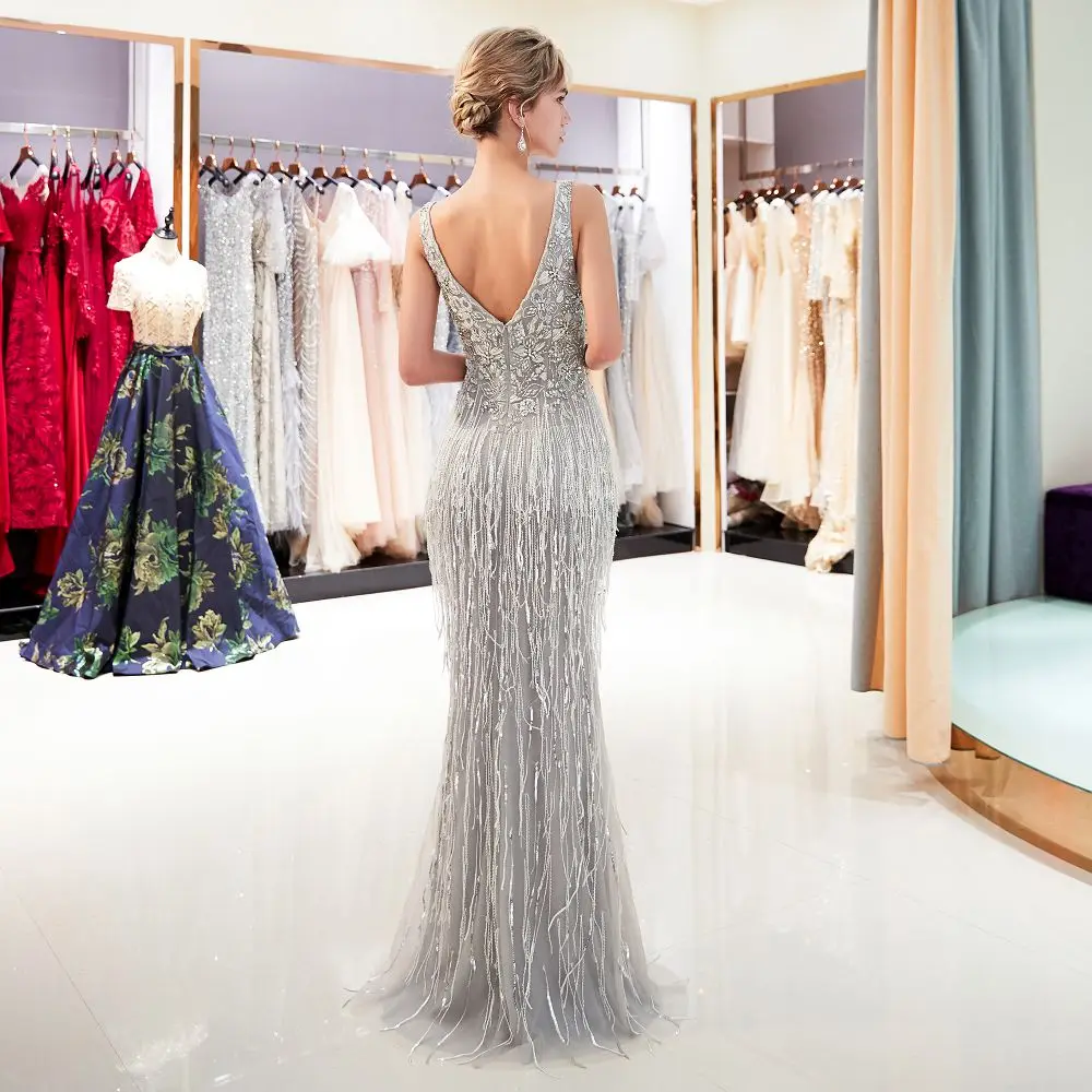Heavy beading fringes beaded evening Dress 2018 dubai long evening dresses deep V neck Prom dress formal Gown Vestido de Noiva Heavy beading fringes beaded evening Dress 2018 dubai long evening dresses deep V neck Prom dress formal Gown Vestido de Noiva