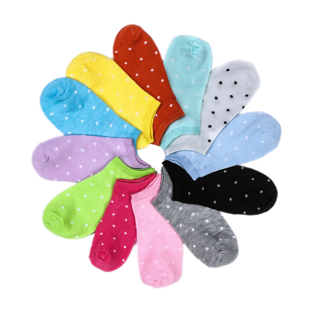 10pcs/5Pair Female Heart Dot Solid Low Cut Socks Short Socks Women's Slippers Spring Summer Cotton Blend Ankle Boat Socks