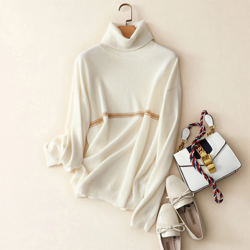Sweater And Pullover For Women 2019 Autumn Winter 100% Cashmere Sweater Turtleneck Sweater Knitted Loose Casual Female Jumper