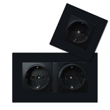 Производитель ЕС розетки электрические розетки для умного дома двойной 16A 250 в гнездо питания стандарта ЕС черная пластиковая панель