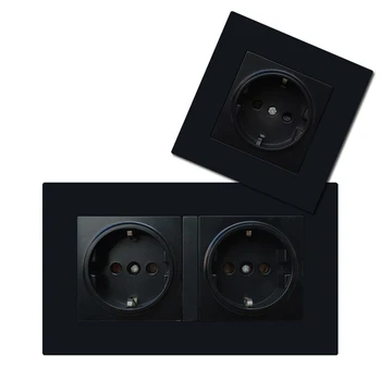 

Manufacturer EU Wall Socket Plug Electrical Outlets For Smart Home Double 16A 250V EU Standard Power Socket Black Plastic Panel