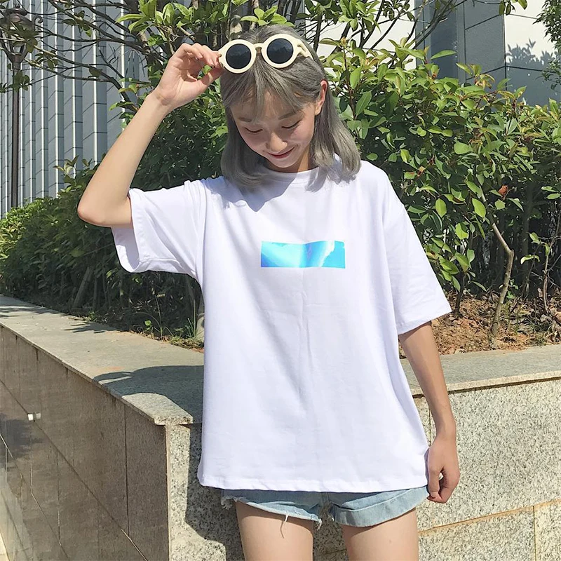 المرأة قصيرة الأكمام النساء المحملات الكورية شخصية الليزر طباعة المرأة تي شيرت أبيض البرية فضفاضة الإناث المحملات الشارع الشهير للجنسين المرأة قصيرة الأكمام النساء المحملات الكورية شخصية الليزر طباعة المرأة تي شيرت أبيض البرية فضفاضة الإناث المحملات الشارع الشهير للجنسين