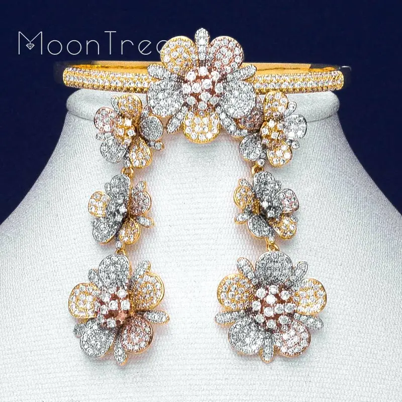Женское Ожерелье MoonTree с тонкими цветами микро AAA фианит 3 тона|Ювелирные наборы| |