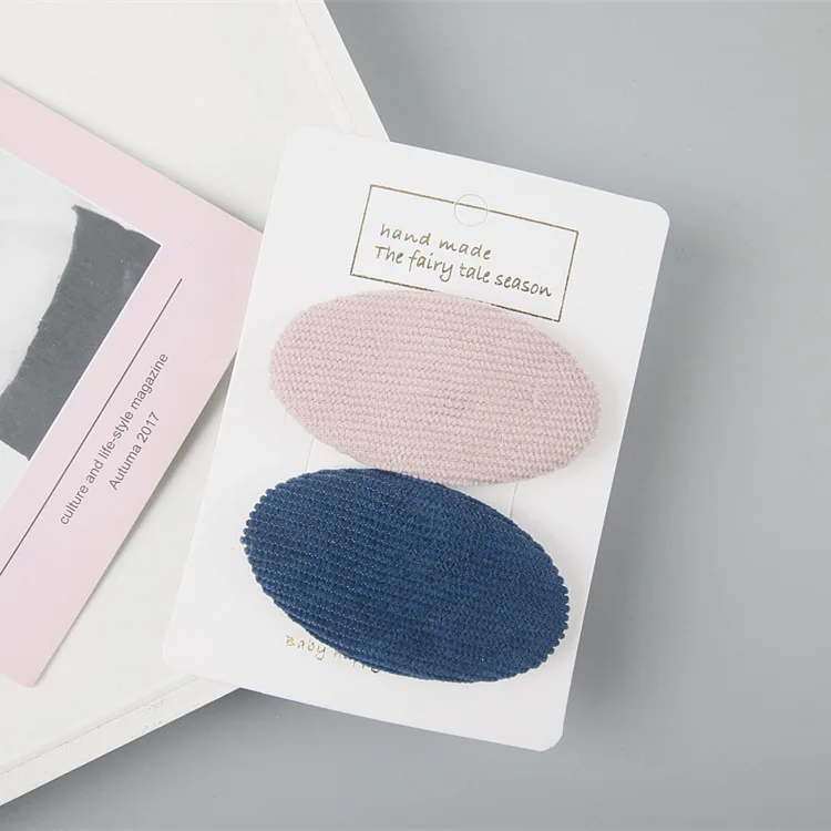 2 шт. Корейский простой детский Овальный тканевый BB зажим головной убор мода принцесса девушка вельвет шпильки аксессуары для волос