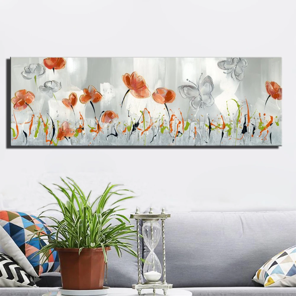 

Abstract Flowers Canvas Paintings Red Color Butterfly And Flower Wall Posters And Prints Cuadros Pictures For Living Room Wall