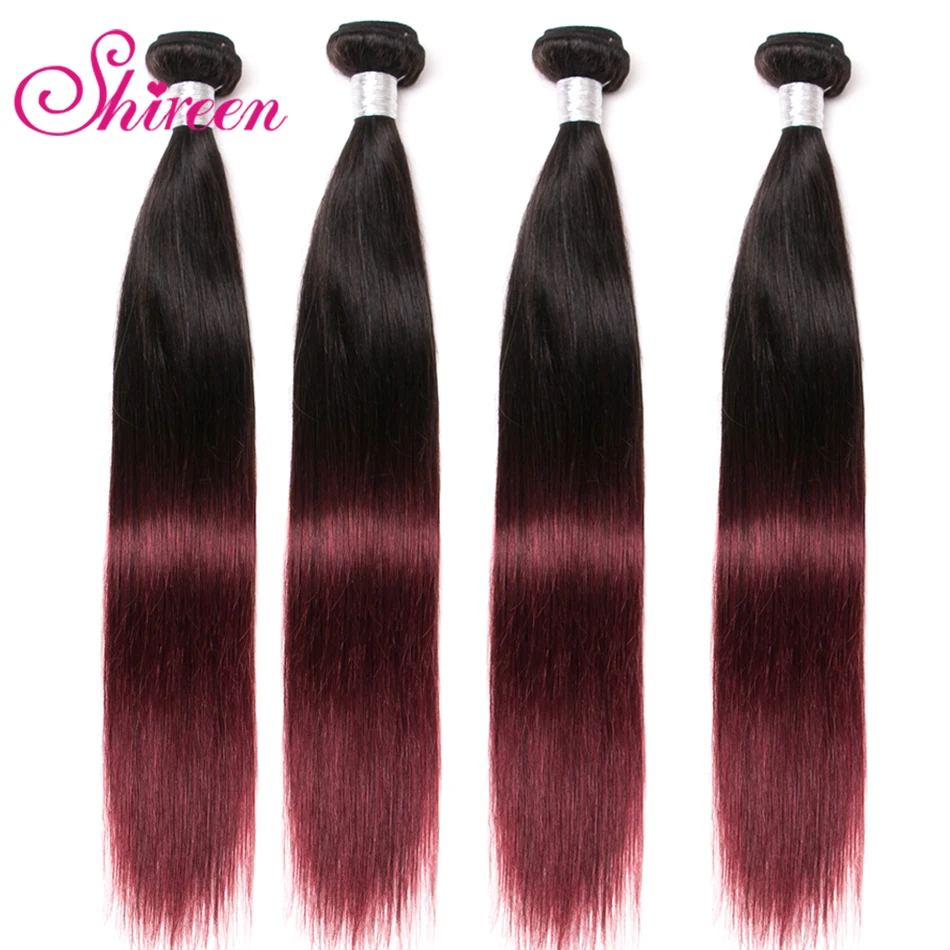 

4Bundles Burgundy Malaysian Straight Hair Bundles Ombre Human Hair Extensions 1b 99J Malaysian Non Remy Hair Weave Shireen hair