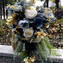 Синий свадебный букет с белыми розами природа начальный Шарм шелковые свадебные цветы для невесты Вечерние matrimonio