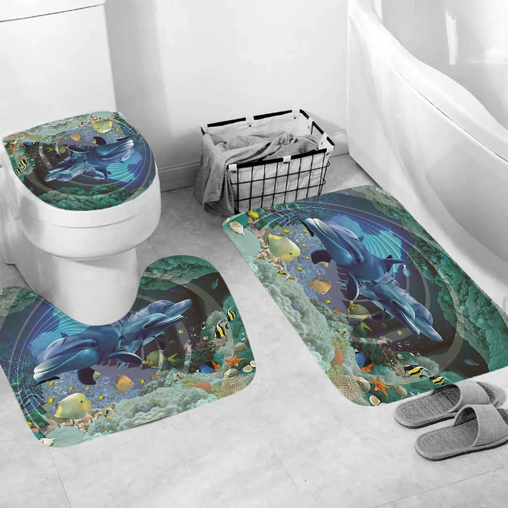 Sea Shell Bathroom Toilet Mats Set Dolphin Bath Mat Non Slip no Harmful