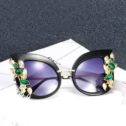 2017 Роскошные хрустальные украшения кошачий глаз Солнцезащитные очки для женщин Для женщин весна петли Женская Градиент линзы очки