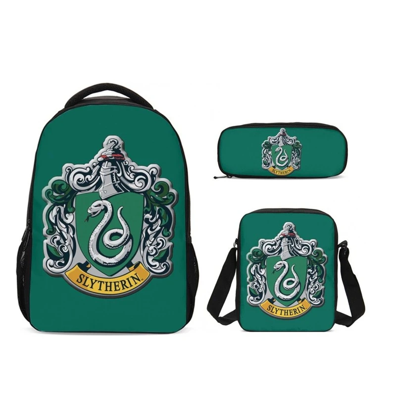 3 предмета в комплекте, Академия Магии Гарри Поттера с принтом детский школьный рюкзак комплект школьных сумок карандашей, пенал для девочек с буквенным принтом ноутбука Рюкзаки Детские книжные сумки - Цвет: Зеленый