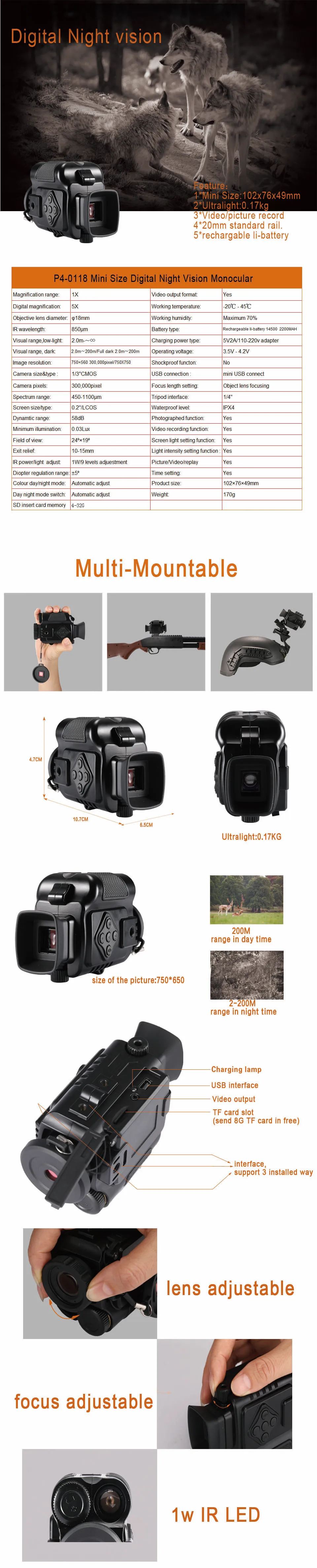 Infravermelhas do Tamanho Monocular para Vendas nv do Zumbido das Câmeras 5x da Ação do Esporte da Visão Noturna de p4 Câmeras Digitas 0118 Mod. 1270304 3 High Quality Esporte e Lazer