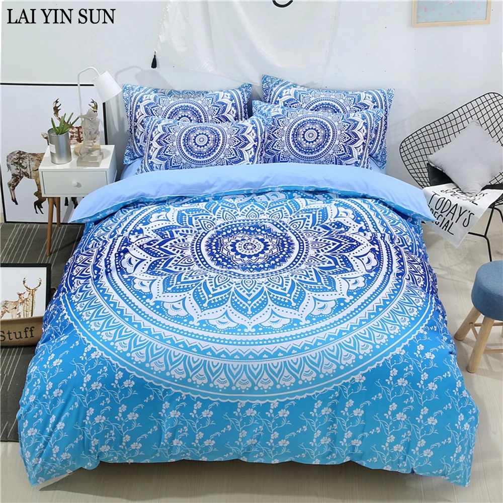 Lai Yin Sun 2/3pcs Romantic Mandala Bohemian Bedding Set Soft Bedclothes Duvet Cover Set with Pillow Cases Blue Queen King Lai Yin Sun 2/3pcs Romantic Mandala Bohemian Bedding Set Soft Bedclothes Duvet Cover Set with Pillow Cases Blue Queen King