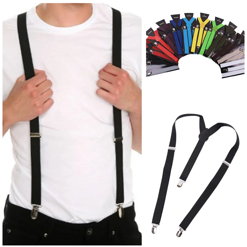 

Men Women Suspenders Unisex Solid Color Jeans Pants Trouser with Clip-on Braces Elastic Suspenders Black Clothing Accessories