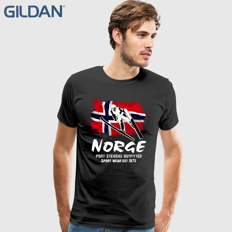 

Newest 2018 Men's Fashion Anti-Wrinkle Mens T Shirts Norway Flag Skiings Jumping Grey Tee Shirt Hip Cool Euro Size S-3xl Mens