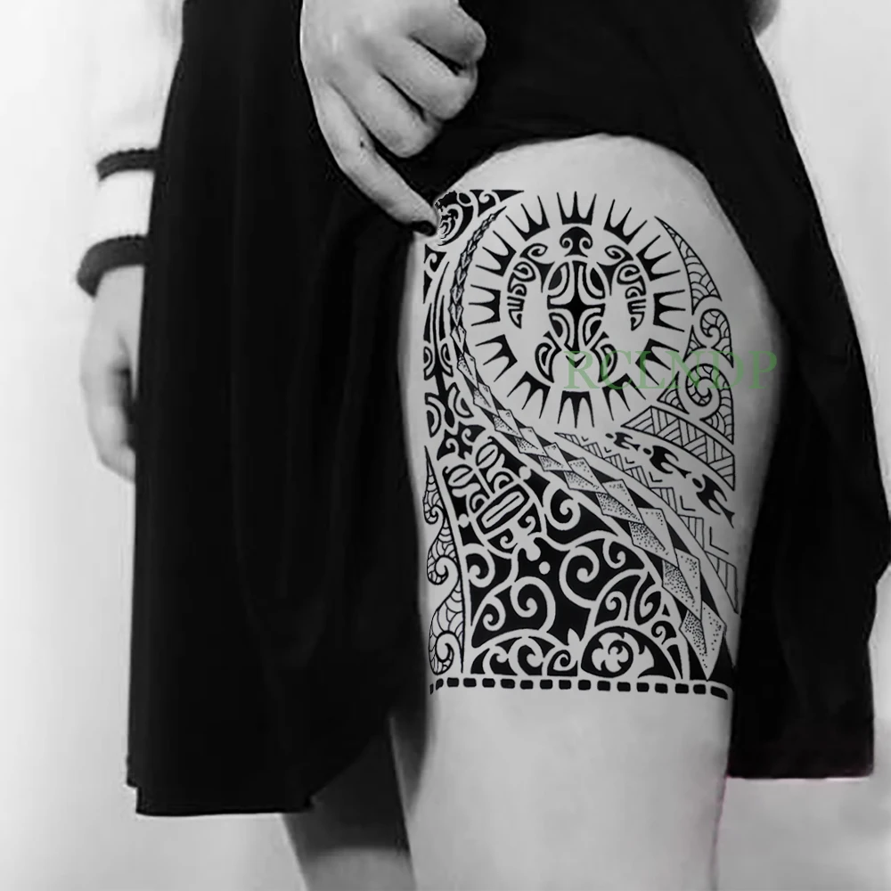 Waterproof Tribal Totem Temporary Tattoo Stickers for Women and Men - Big Size for Back, Leg, Arm, Belly - Fake Flash Tattoos on Body image 2