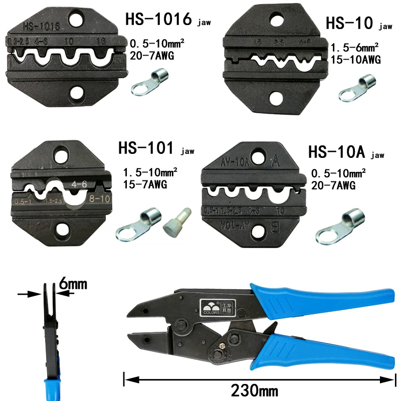 

Crimping pliers jaw for 230mm pliers most types non-insulated terminal HS-1016 HS-10 HS-101 HS-10A high hardness jaw tools