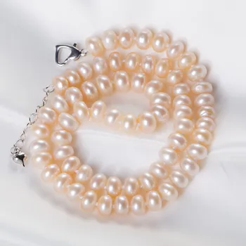 

[NYMPH] Freshwater Pearl Necklace Fine Jewelry 9-10mm Real Natural Pearl Choker Necklace For Women Pink Trendy Gift [NYXL1009]