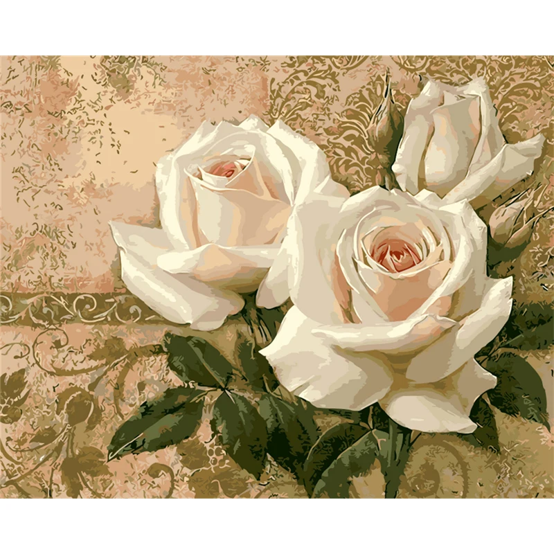 Flower White Rose Painting Frameless Picture On Wall Diy Oil Painting