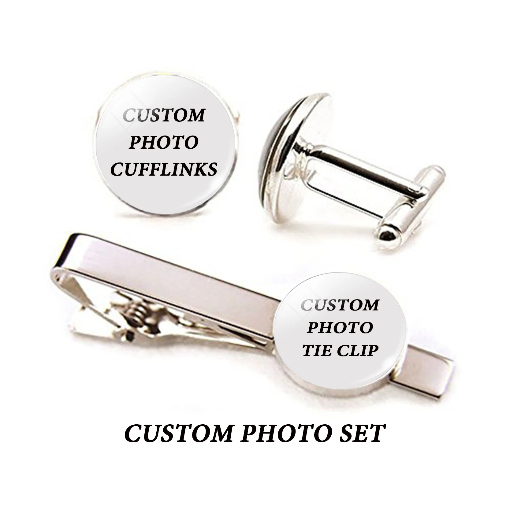 Custom Letters Cufflinks Tie Clips Set Customized Family Photo Logo Men