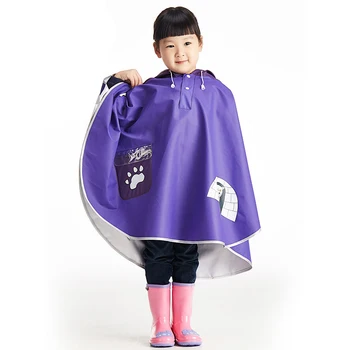 

Red Rainsuit For Girls Boys Cloak Rainsuit Children Student Hooked With A Bag PU Knitted Fabric Reflective Strip Poncho 5R07