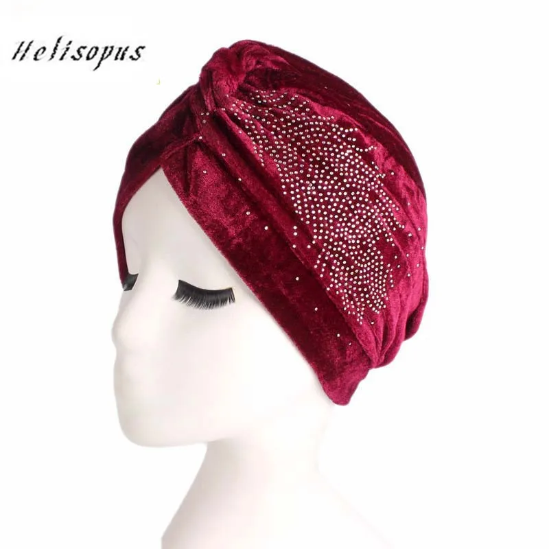 

Helisopus New Women India Hat Lady Retro Turban Velvet Hat Ruffle Turban Chemo Headwrap Hijab Beanie Headwear
