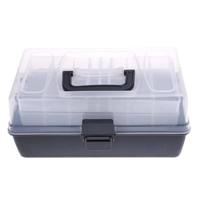 

30.5*19*14cm Plastic Fishing Box Portable Kit Transparent Cover Black Storage Case Clear Fishing Tackle Boxes Large 3 Layer