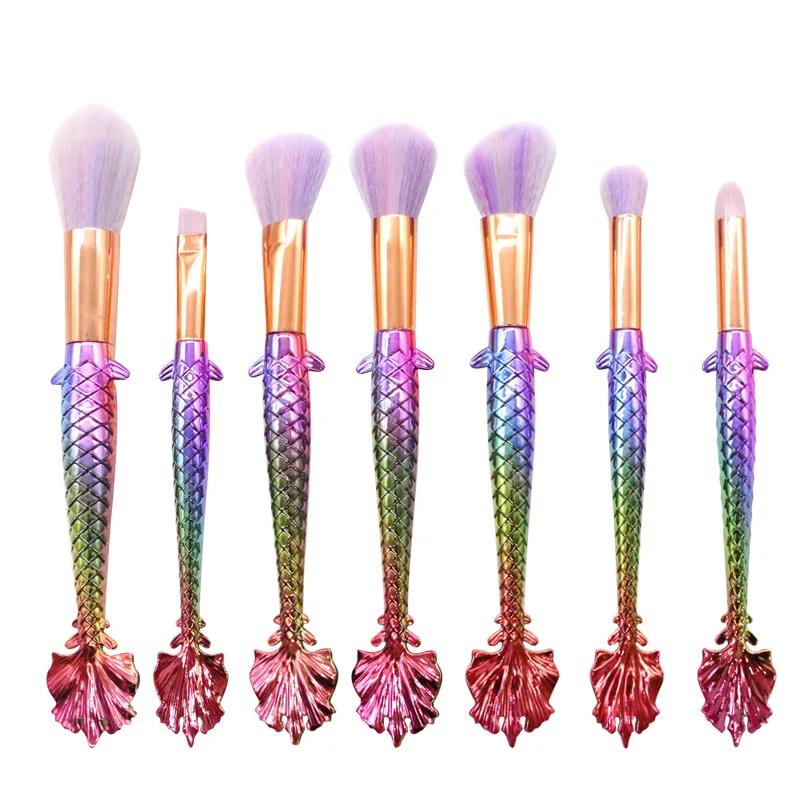 

Fashion 7pcs Mermaid Brushes Dazzle Goldfishtail Foundation Blending Powder Eyeshadow Contour Cosmetic Beauty Make Up Tool Kit