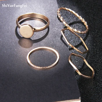 

Shiyuefengfei Vintage Big Stone Midi Ring Set For Women Gold Color Heart Flower Knuckle Rings Boho Jewelry Anillos 5pcs/set
