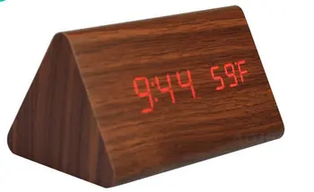 

Natural Brown Wooden Sound Control Clock Desktop Snooz Color LED Alarm Clock Acoustic Control Sensing With Thermometer Hot Sale