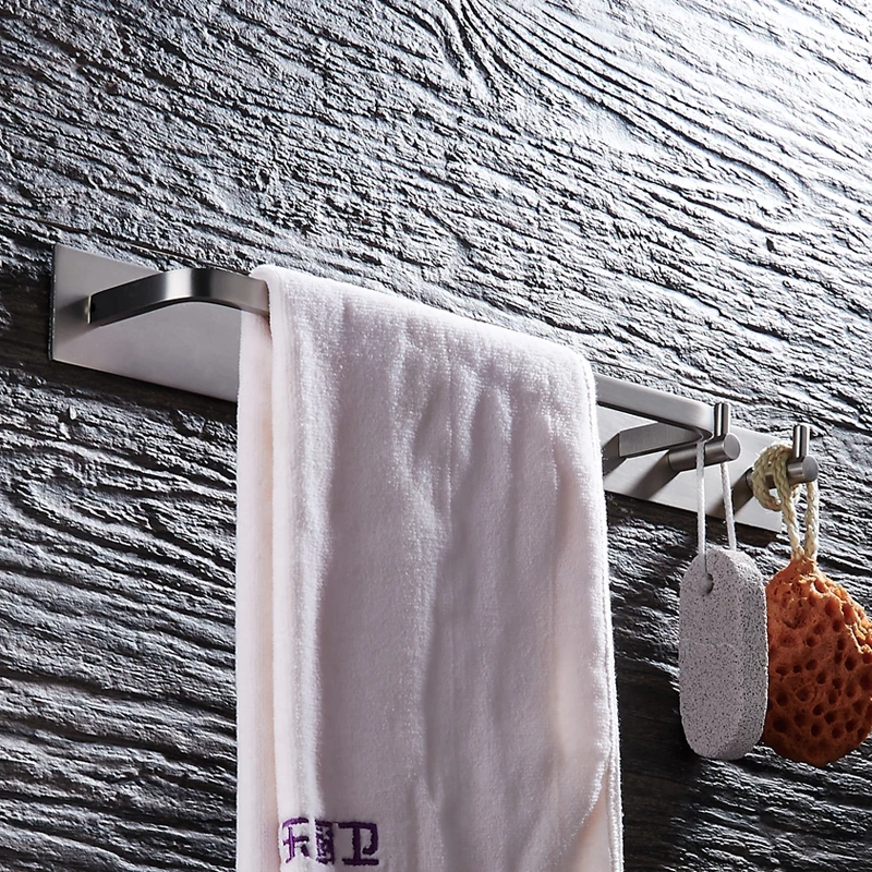 Towel Holder Black Single Towel Bar Aluminum Brushed Wall Mounted Bathroom Towel Rack Hanging Holder with 2 Hooks toallero Towel Holder Black Single Towel Bar Aluminum Brushed Wall Mounted Bathroom Towel Rack Hanging Holder with 2 Hooks toallero
