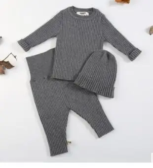 MILANCEL/комплект одежды для малышей; вязаная одежда для маленьких девочек; одежда для маленьких мальчиков; шапка; свитер и брюки; Комплект для малышей; Эксклюзивная одежда для детей - Цвет: grey