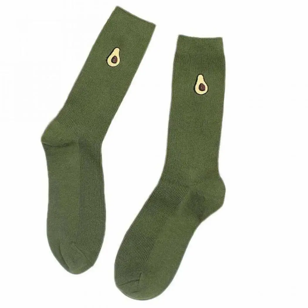 Женские носки из хлопка с мультяшными рисунками, одноцветные, с фруктовым авокадо, стандартная вышивка, Осенние, зимние, ворсовые, 42 г, повседневные носки