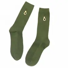 Женские носки из хлопка с мультяшными рисунками, одноцветные, с фруктовым авокадо, стандартная вышивка, Осенние, зимние, ворсовые, 42 г, повседневные носки