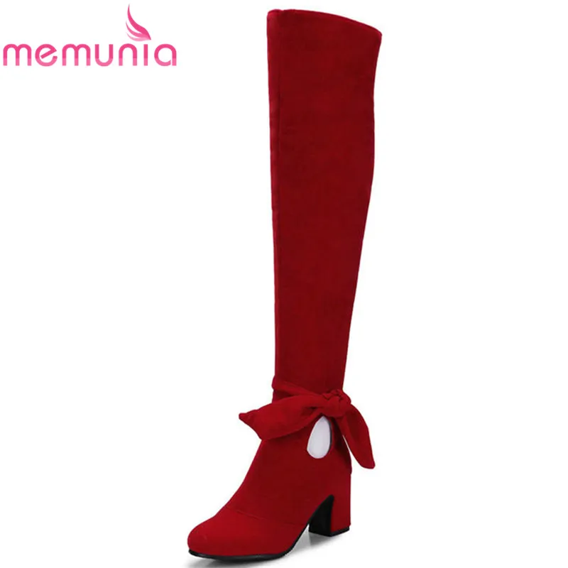 

MEMUNIA 2018 big size 33-44 thigh high boots women flock autumn winter boots round toe over the knee boots high heels shoes