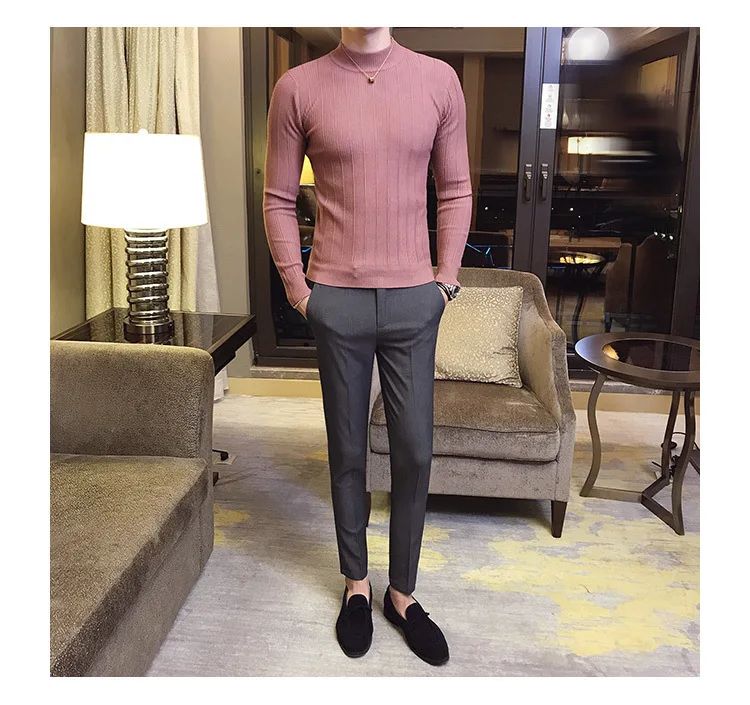 2018 модные мужские свитера мужской Slim Fit жаккардовые Водолазка пуловер Свитера одежда с длинным рукавом вязаный свитер M-3XL