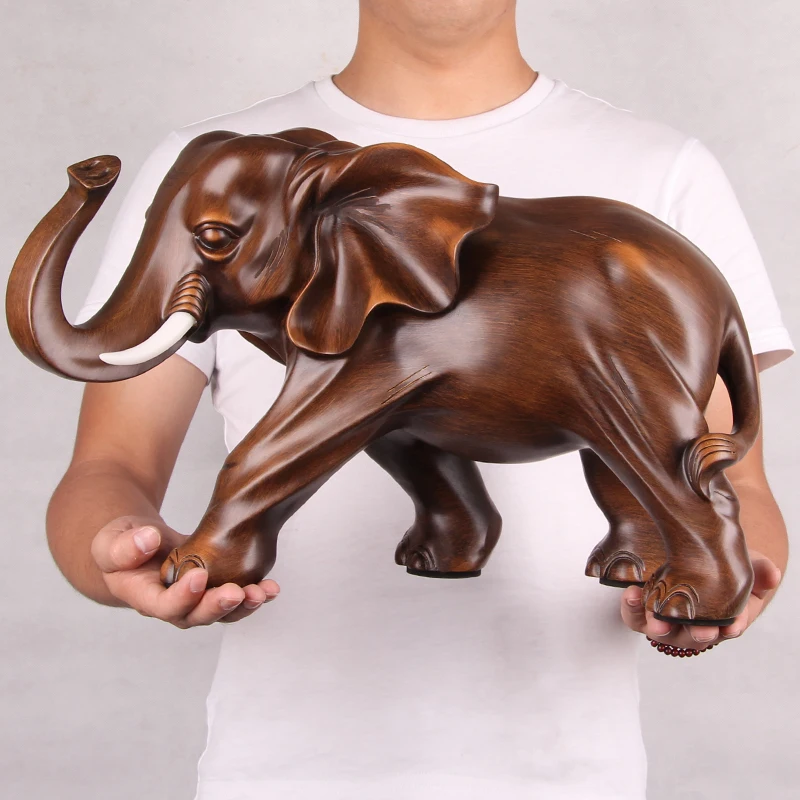 Фигурка слона из искусственного дерева художественная скульптура Статуэтка шуй статуи животных изделия из смолы аксессуары для украшения дома R531