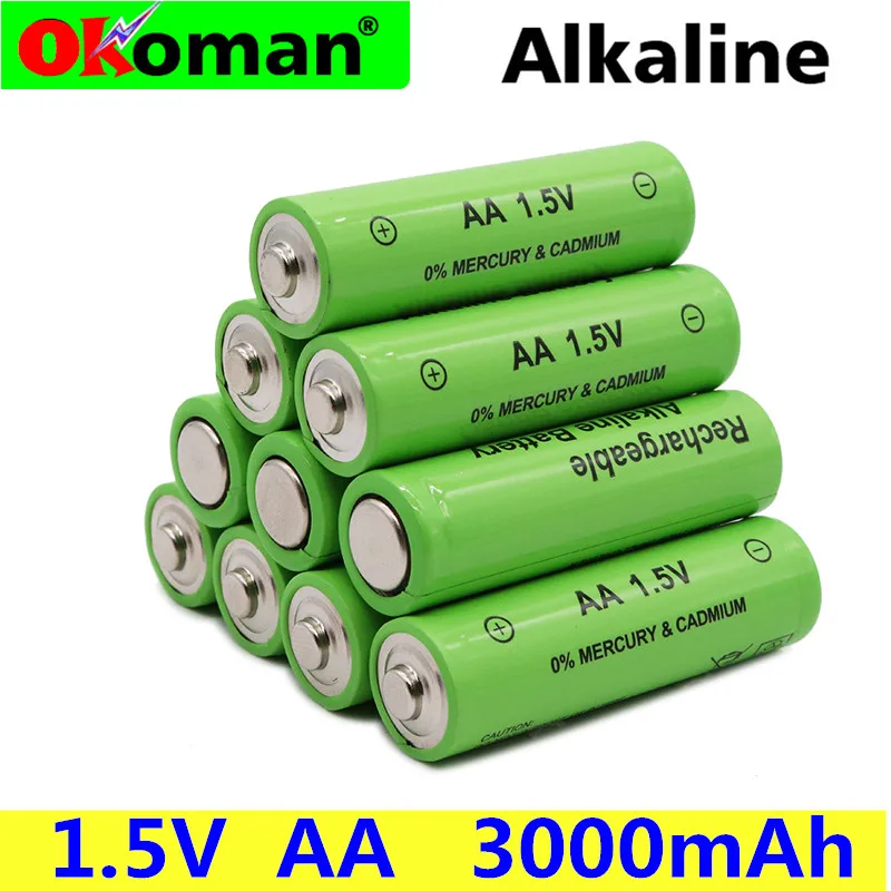 

Okoman 2-20pcs/lot AA rechargeable battery 3000mAh 1.5V New Alkaline Rechargeable batery for LED light Toy mp3
