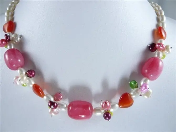 

Free shipping@@@@@ wholesale woman's fashionable accessory! colorful nice white pearl flower mixe red jade necklace a