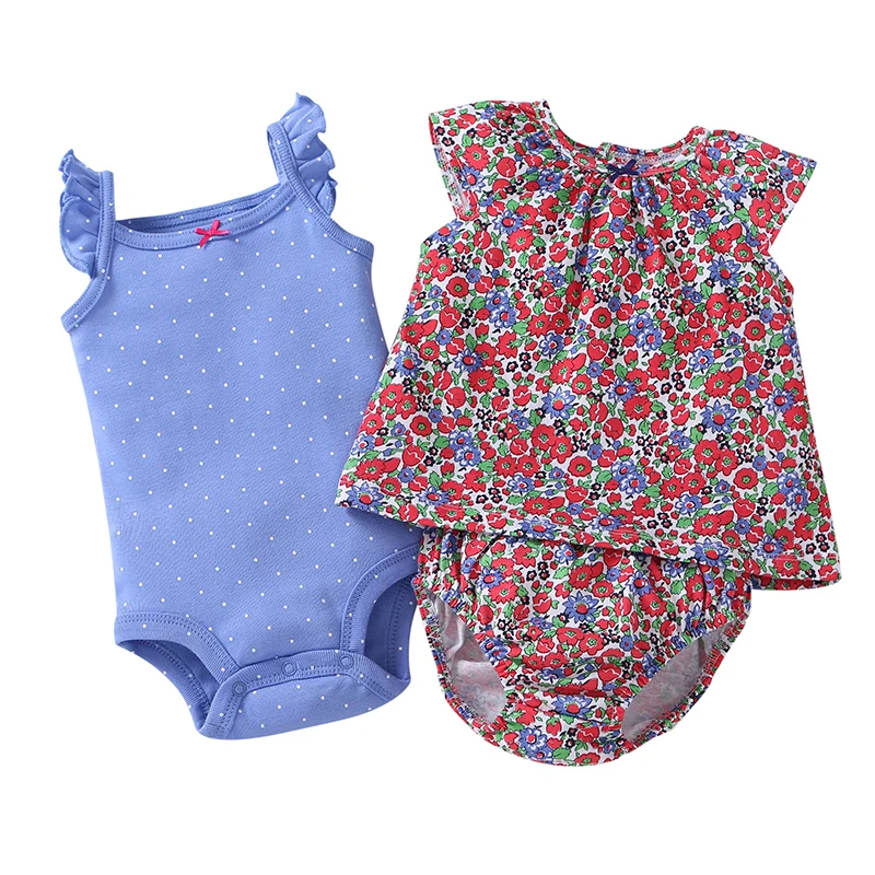 

Bebes Girl Floral 3 Piece Set Print Shirt And Pants Outfits Pure Color Polka Dot Jumpsuits Sweet Children Clothing Kids Clothes