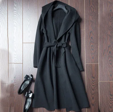 Kmeram осень зима модное женское кашемировое пальто шерстяное пальто Casaco Feminino Inverno Тонкая зимняя женская куртка HH519 - Цвет: black