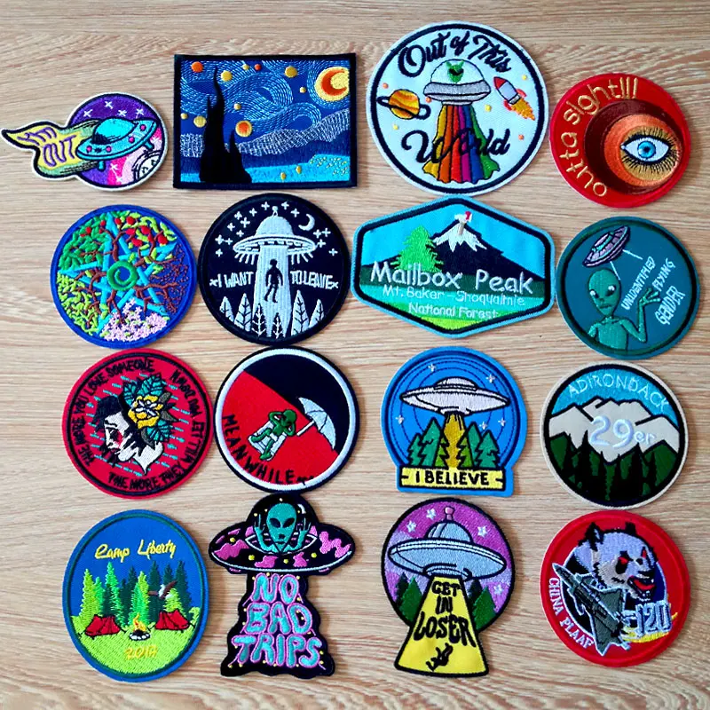 

DIY Round UFO Stalker Patch Badges Iron On Patches For Clothing Embroidered Patches For Backpacks Appliques For Clothes Patch
