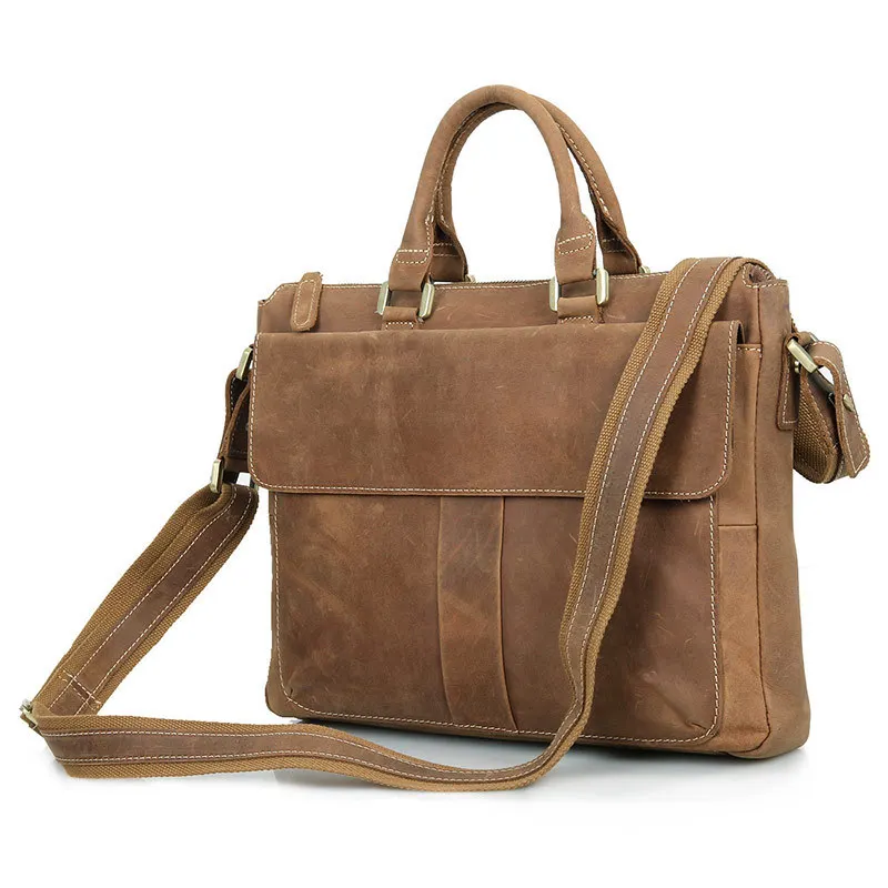 Vintage Crazy Horse Genuine Leather Men Messenger Bags Cowhide Leather Men s Briefcase Brown Business 14