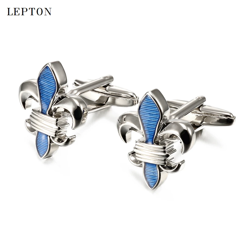 

Hot Sale blue Fleur De Lis Cufflinks For Men Lepton Stainless Steel Top Quality Enamel Crusade Design Cuff links Relojes gemelos